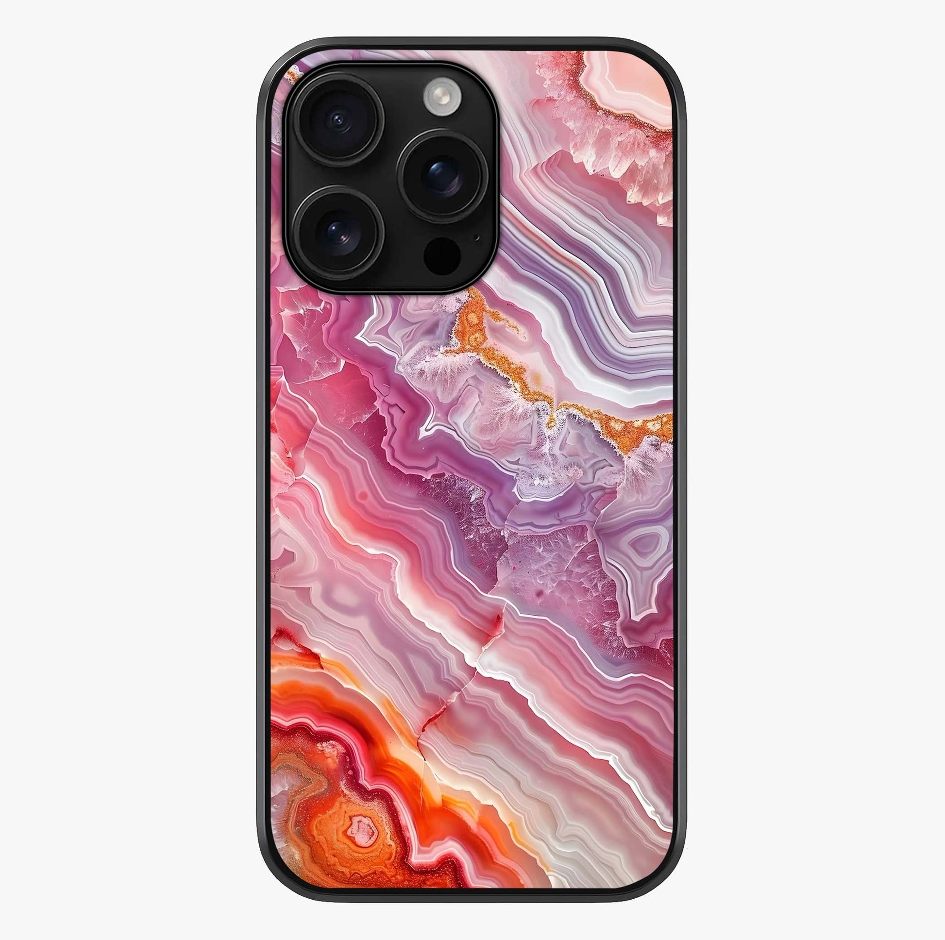 Rose Quartz Marble Glass Case showing full back design in clean flat view with glossy glass finish.
