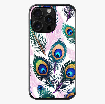 Royal Peacock Feathers Glass Case showing full back design in clean flat view with glossy glass finish.