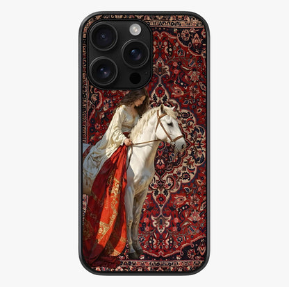 Royal Rider Tapestry Glass Case showing full back design in clean flat view with glossy glass finish.