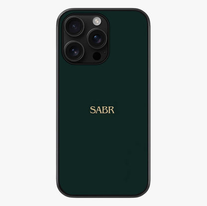 Sabr Minimal Patience Glass Case showing full back design in clean flat view with glossy glass finish.
