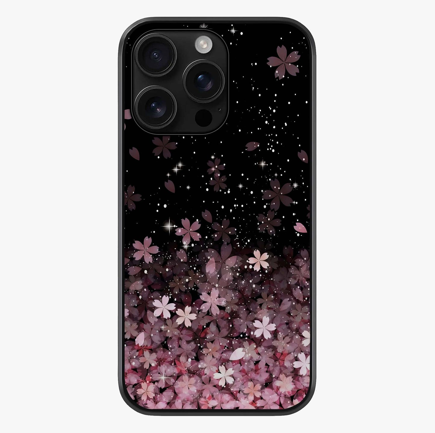 Small Starry Flowers Glass Case showing full back design in clean flat view with glossy glass finish.