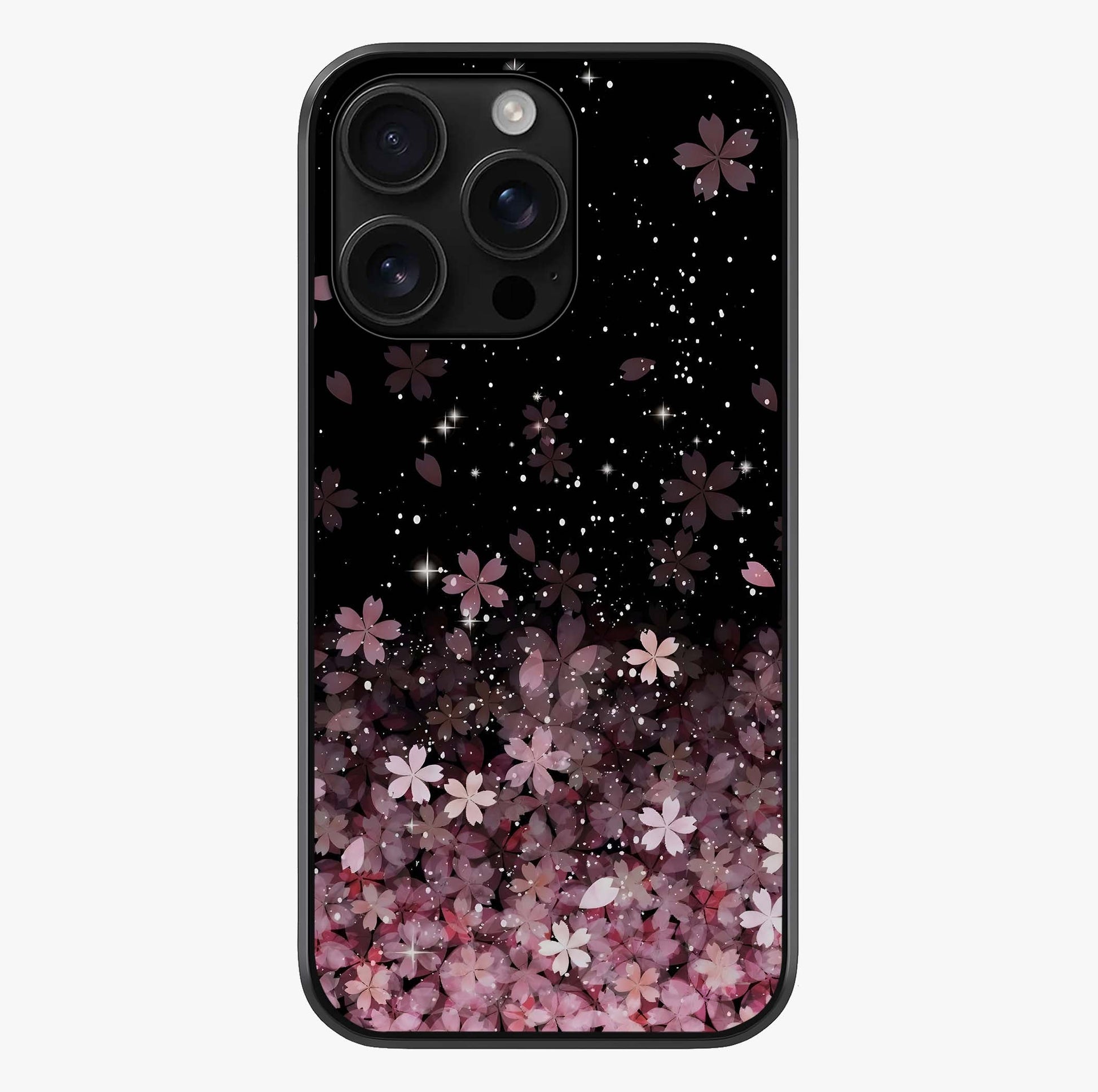 Small Starry Flowers Glass Case showing full back design in clean flat view with glossy glass finish.