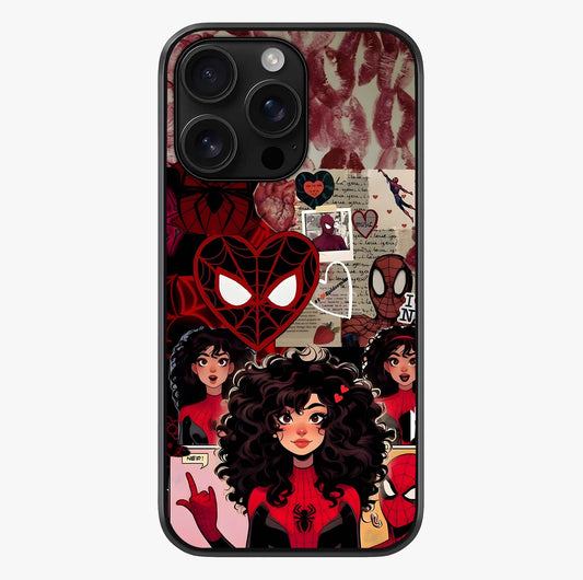 Spider Love Story Glass Case showing full back design in clean flat view with glossy glass finish.