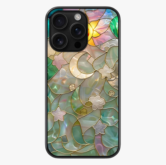 Stained Sunrise Glow Glass Case showing full back design in clean flat view with glossy glass finish.