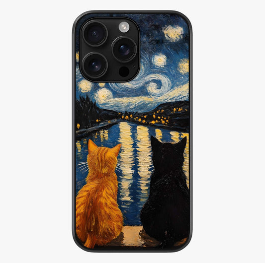 Starry River Cats Glass Case showing full back design in clean flat view with glossy glass finish.