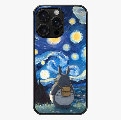Totoro In Van Gogh Art Glass Case showing full back design in clean flat view with glossy glass finish.