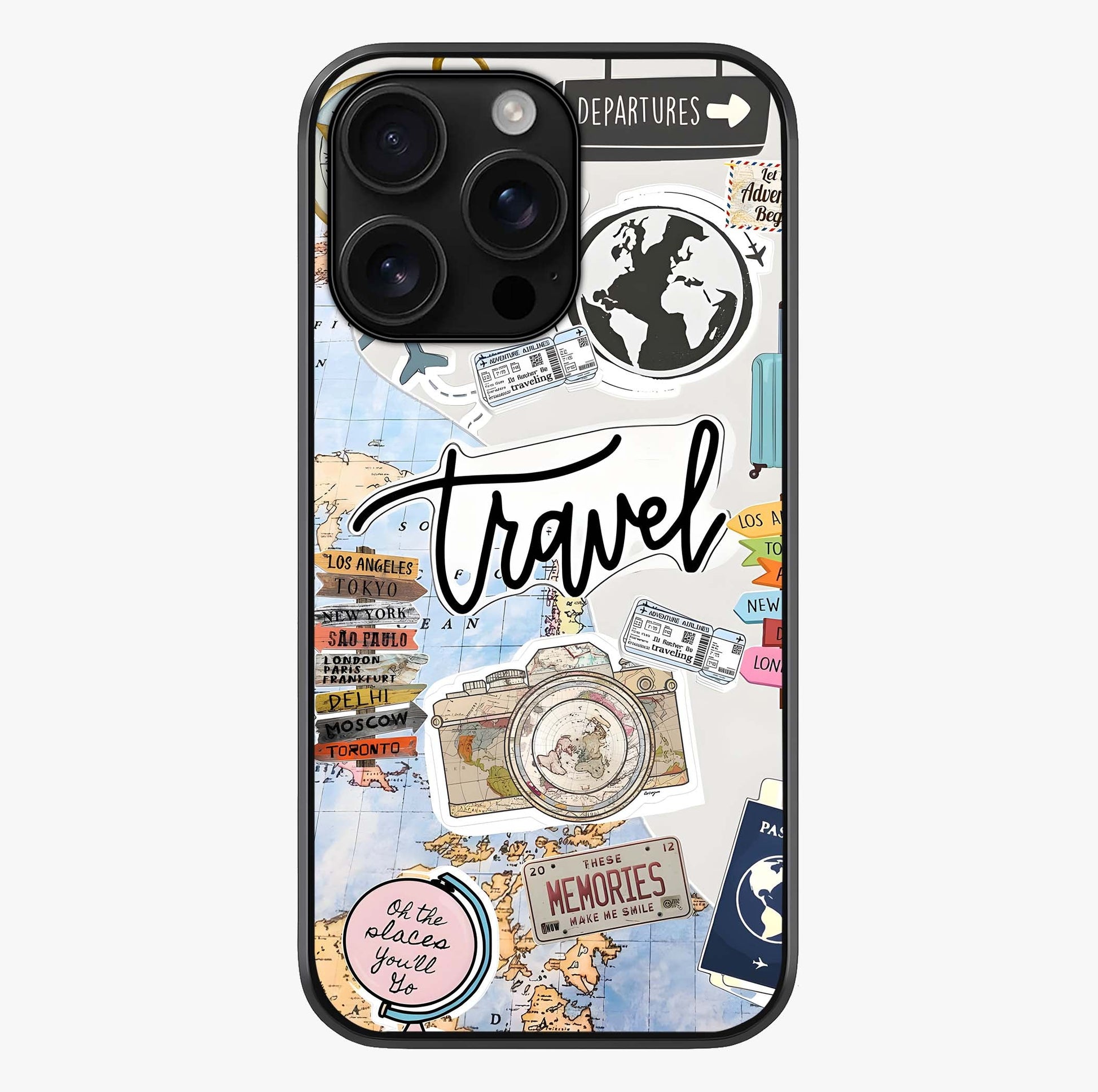 Wanderlust Journal Glass Case showing full back design in clean flat view with glossy glass finish.