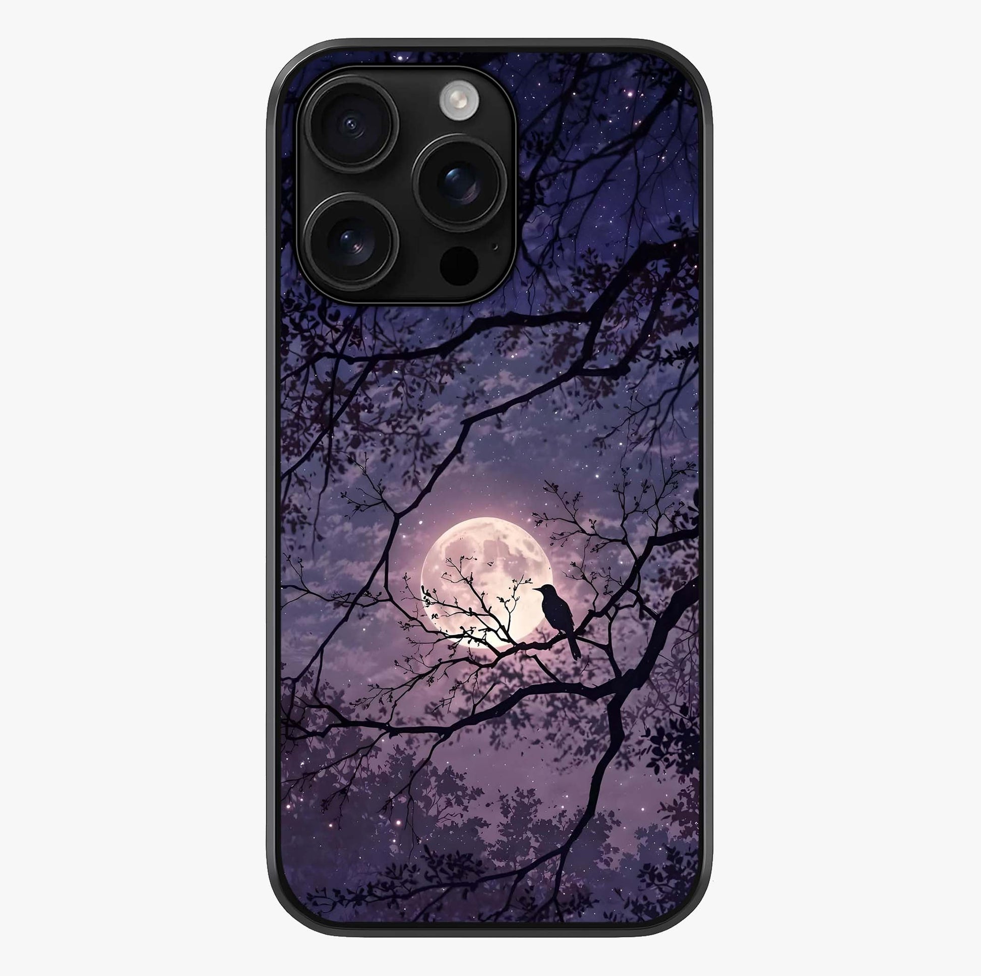 Whispering Moon Silence Glass Case showing full back design in clean flat view with glossy glass finish.