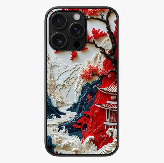 Whispers Of Sakura Waves Glass Case showing full back design in clean flat view with glossy glass finish.