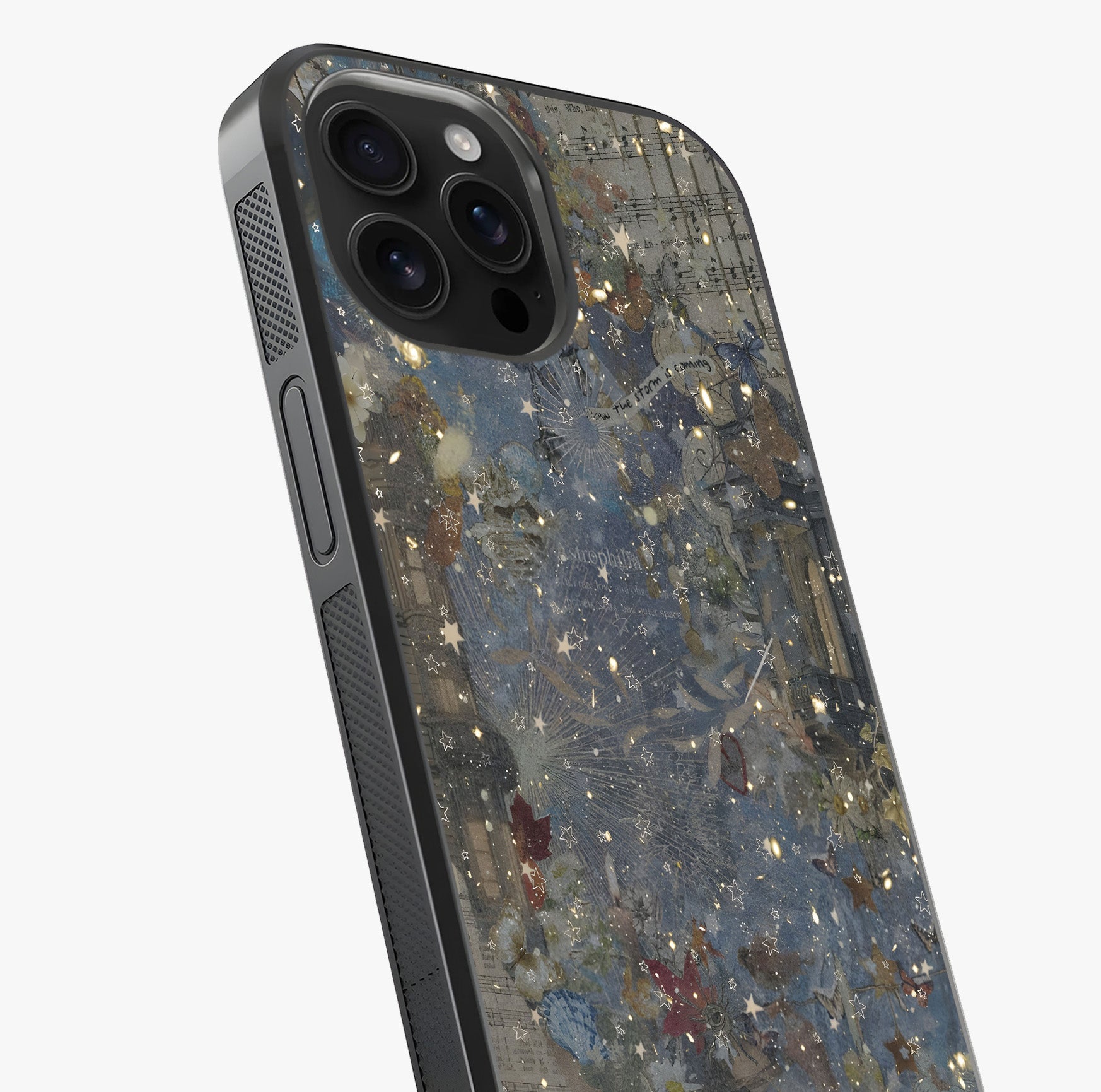 Aesthetic Astrolophia Glass Case captured at a warm angle highlighting gloss, texture and premium glass finish.