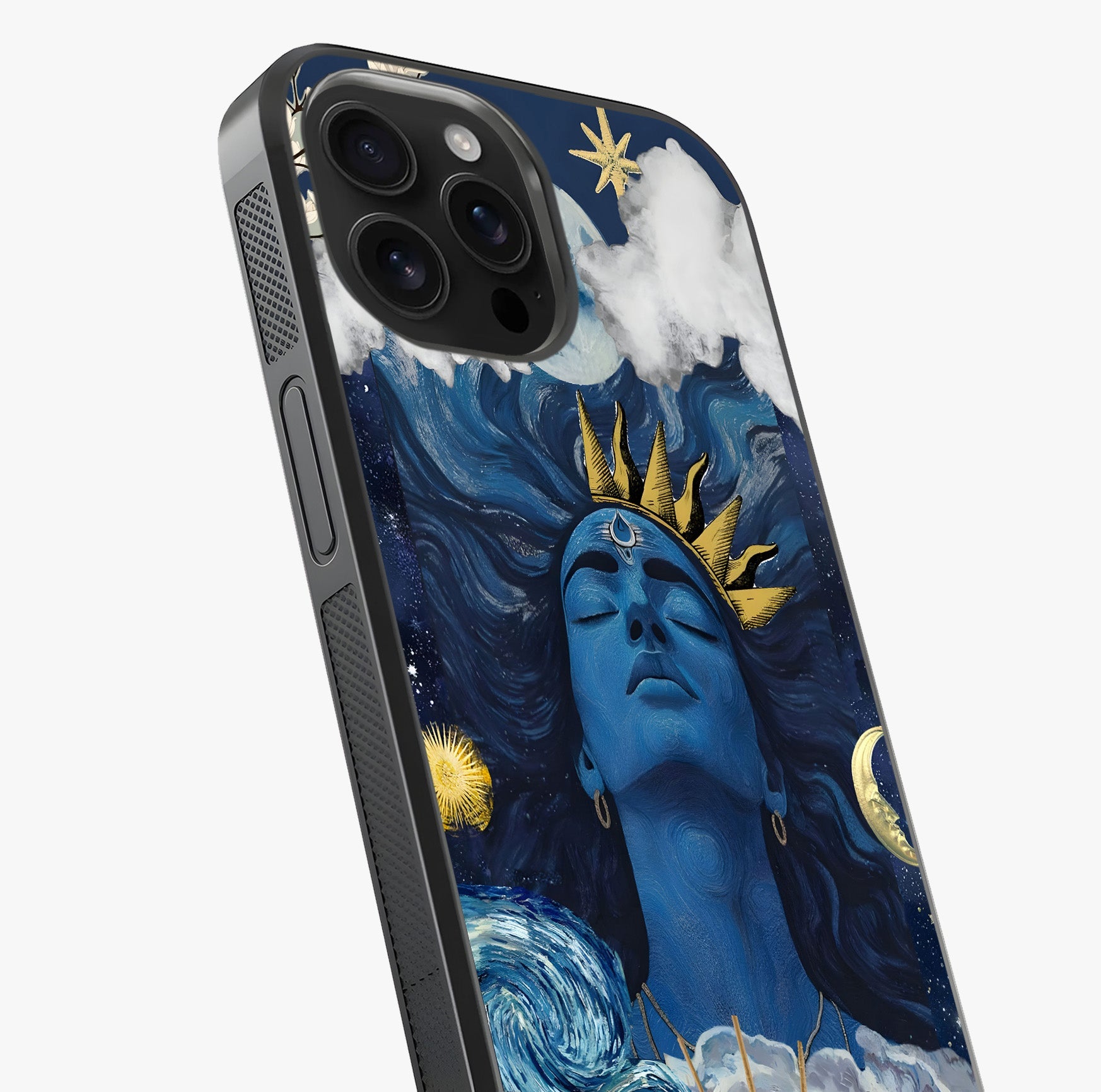 Aesthetic Lord Shiva Glass Case captured at a warm angle highlighting gloss, texture and premium glass finish.