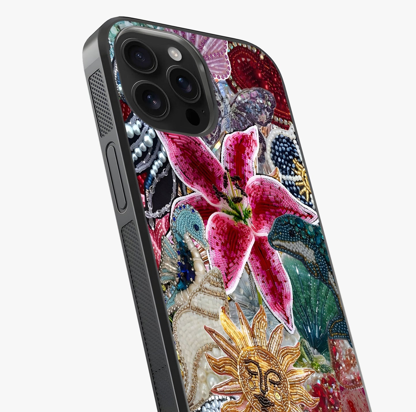 Beaded Garden Fantasy Glass Case captured at a warm angle highlighting gloss, texture and premium glass finish.