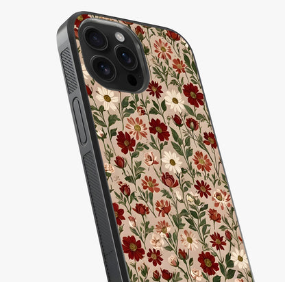 Biege Flower With Leaf Glass Case captured at a warm angle highlighting gloss, texture and premium glass finish.