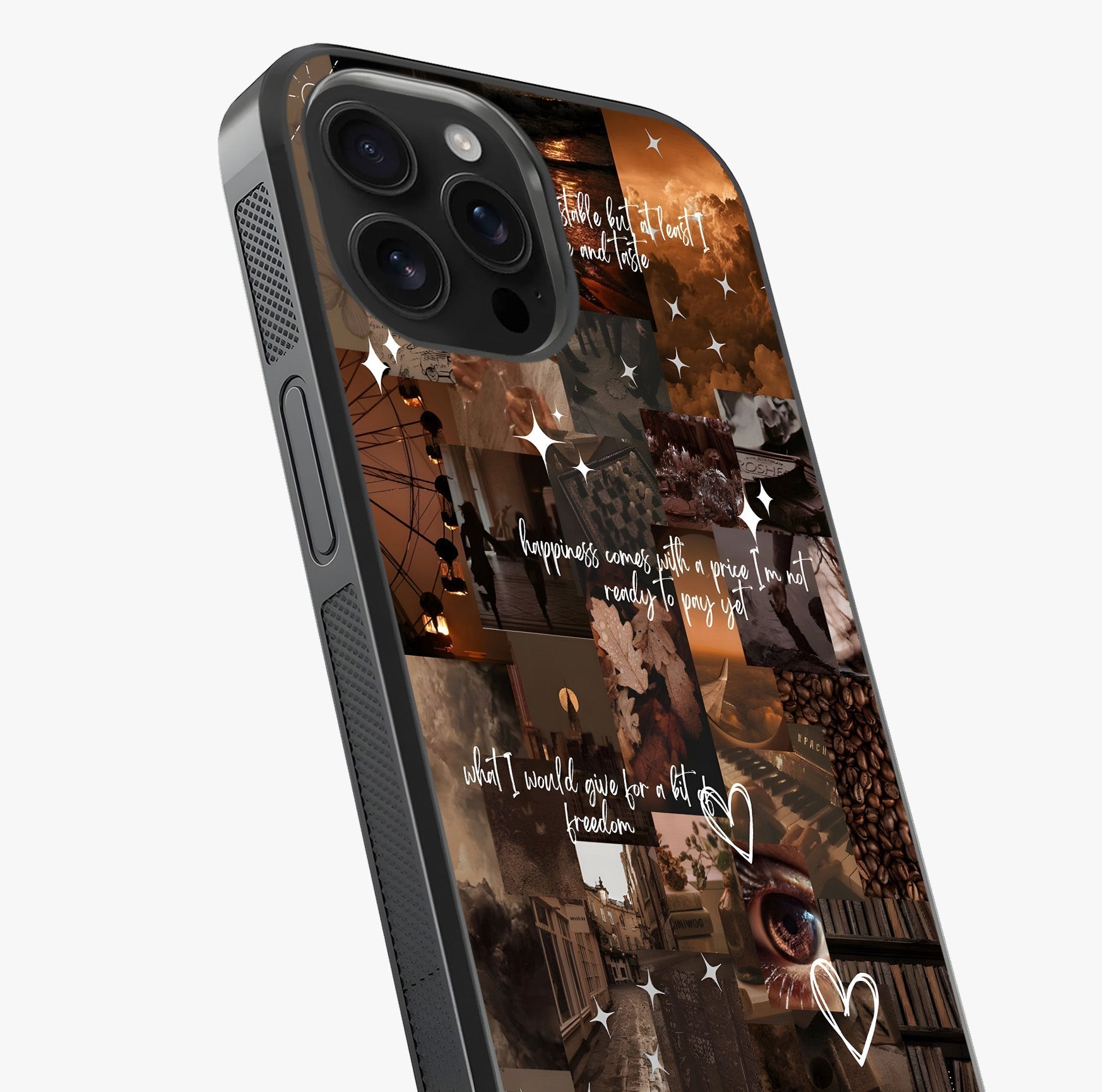 Bittersweet Aesthetic Chaos Glass Case captured at a warm angle highlighting gloss, texture and premium glass finish.