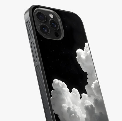 Black Background With White Cloud Glass Case captured at a warm angle highlighting gloss, texture and premium glass finish.
