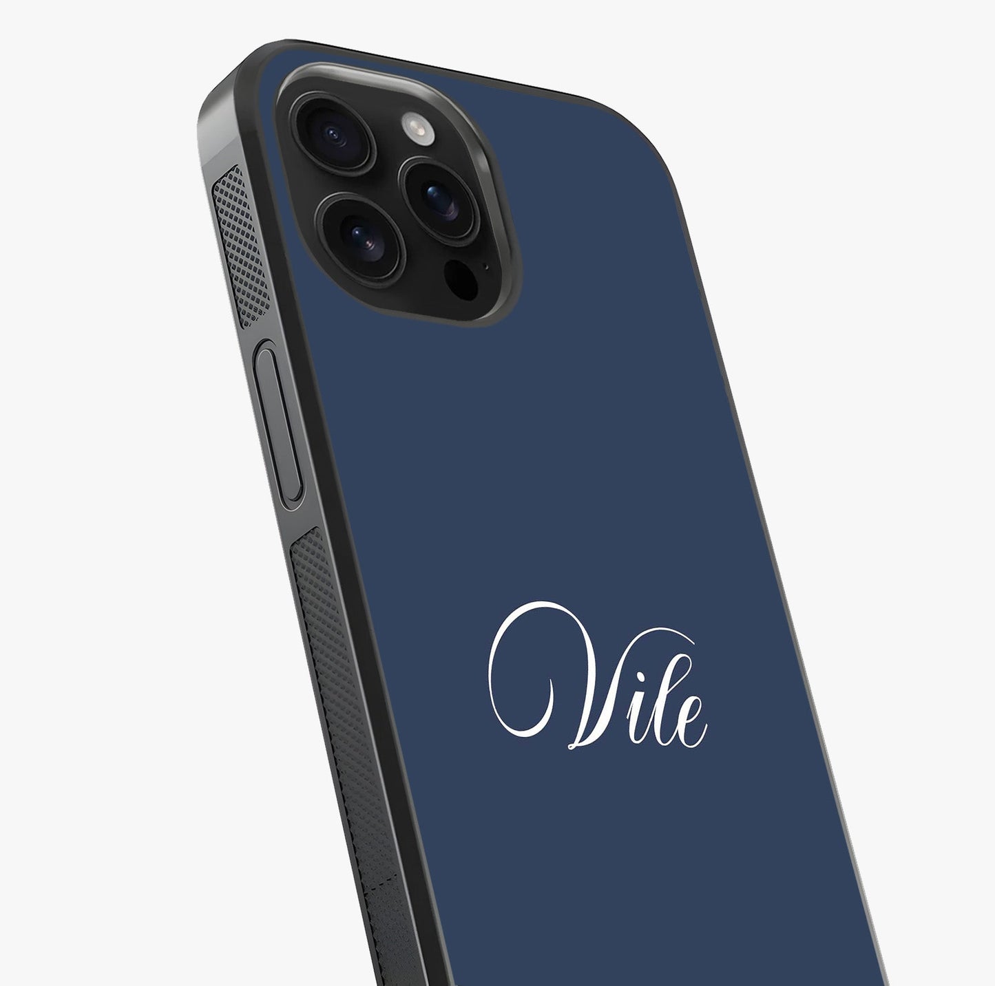 Blue Background Personalized Custom Name Glass Case captured at a warm angle highlighting gloss, texture and premium glass finish.