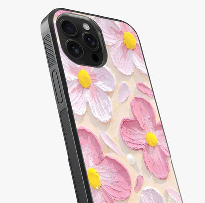 Blush Bloom Texture Glass Case captured at a warm angle highlighting gloss, texture and premium glass finish.