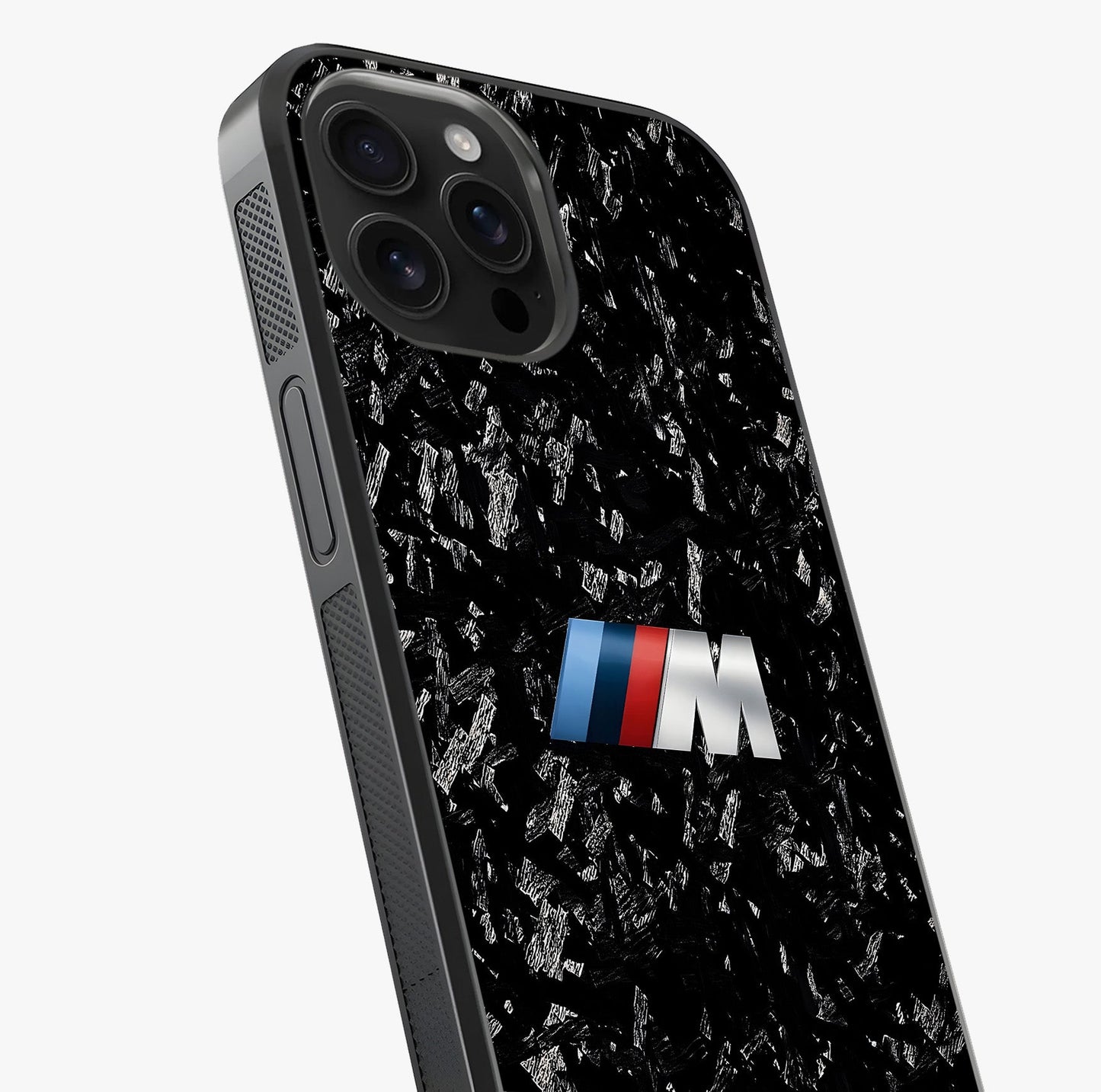 Carbon Speed Mark Glass Case captured at a warm angle highlighting gloss, texture and premium glass finish.