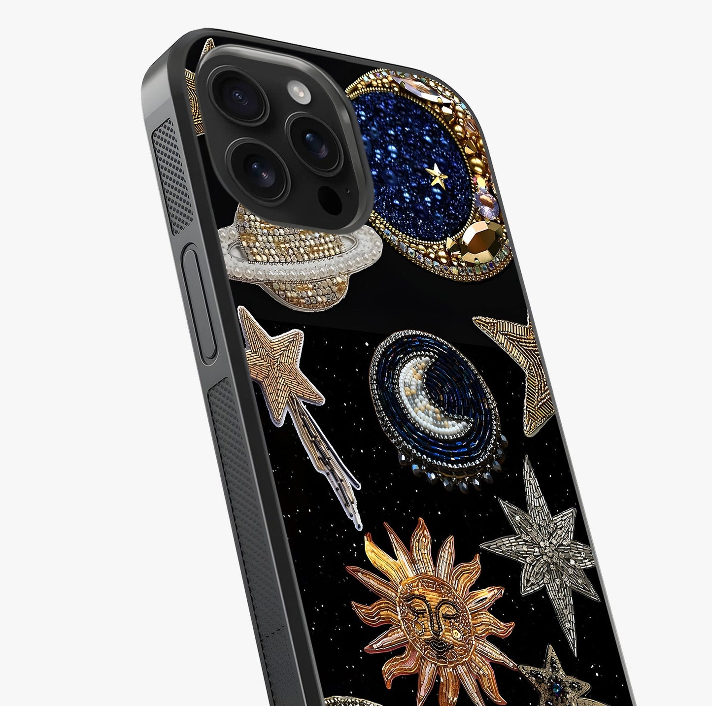 Celestial Gem Constellations Glass Case captured at a warm angle highlighting gloss, texture and premium glass finish.