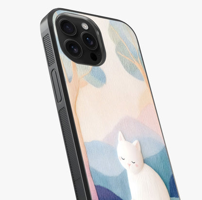 Cotton Dream Cat Glass Case captured at a warm angle highlighting gloss, texture and premium glass finish.