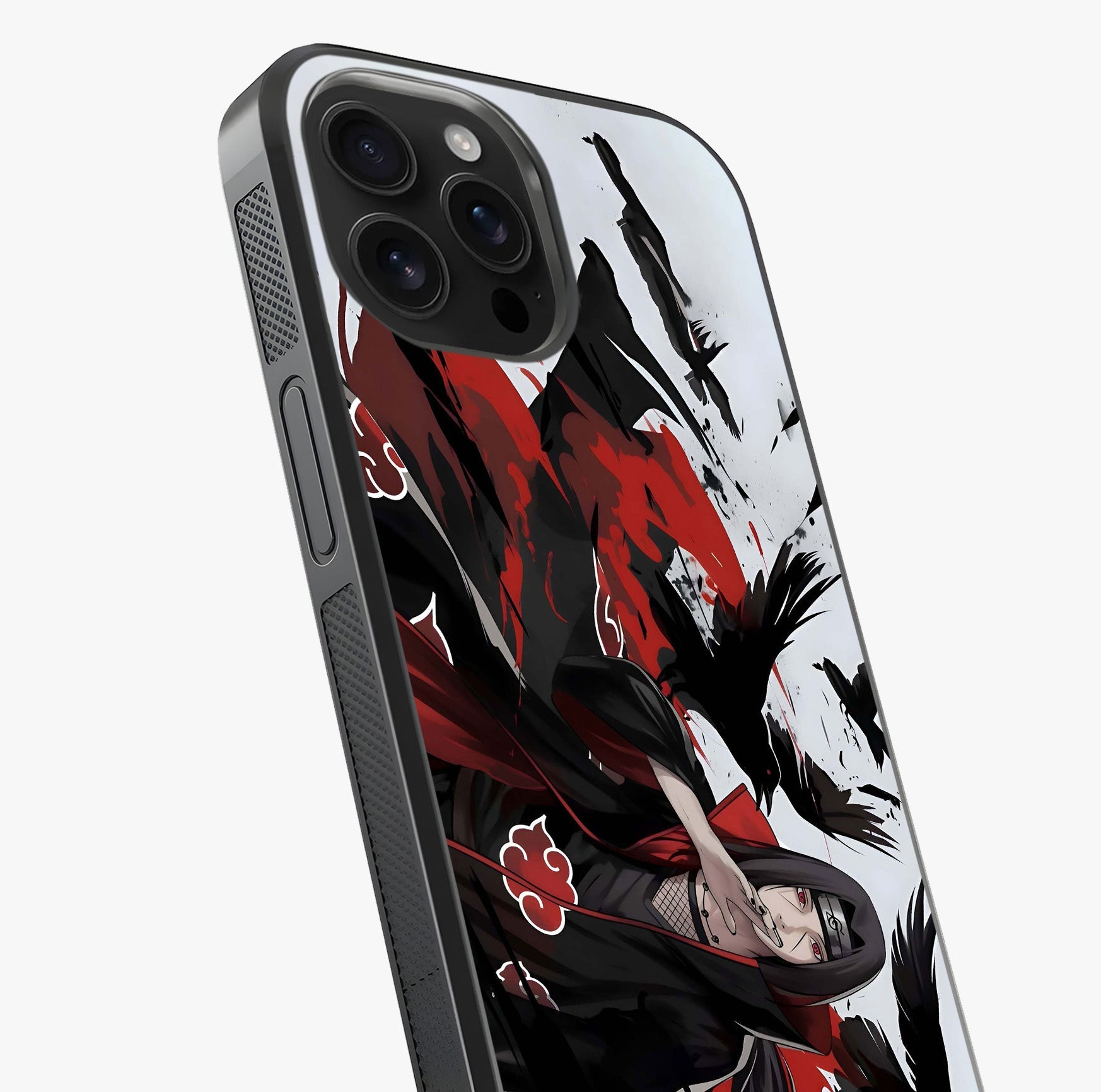 Crimson Crow Illusion Glass Case captured at a warm angle highlighting gloss, texture and premium glass finish.
