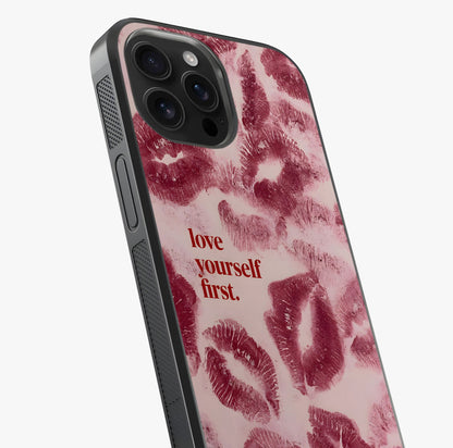 Crimson Kiss Love Glass Case captured at a warm angle highlighting gloss, texture and premium glass finish.