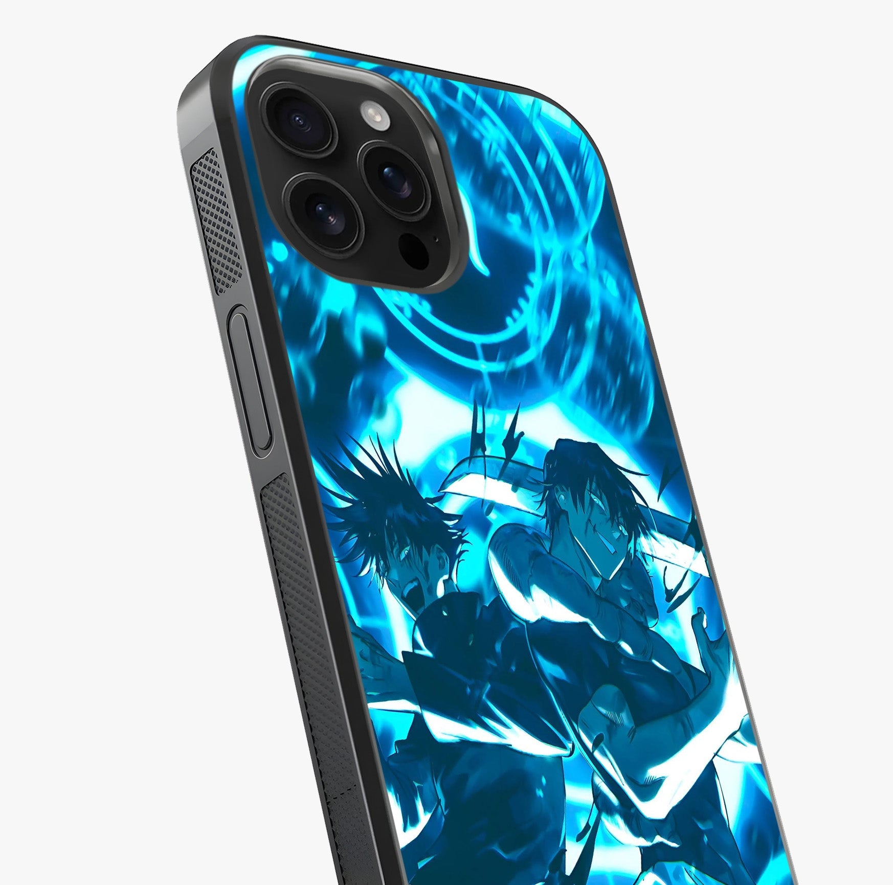 Cursed Energy Clash Glass Case captured at a warm angle highlighting gloss, texture and premium glass finish.