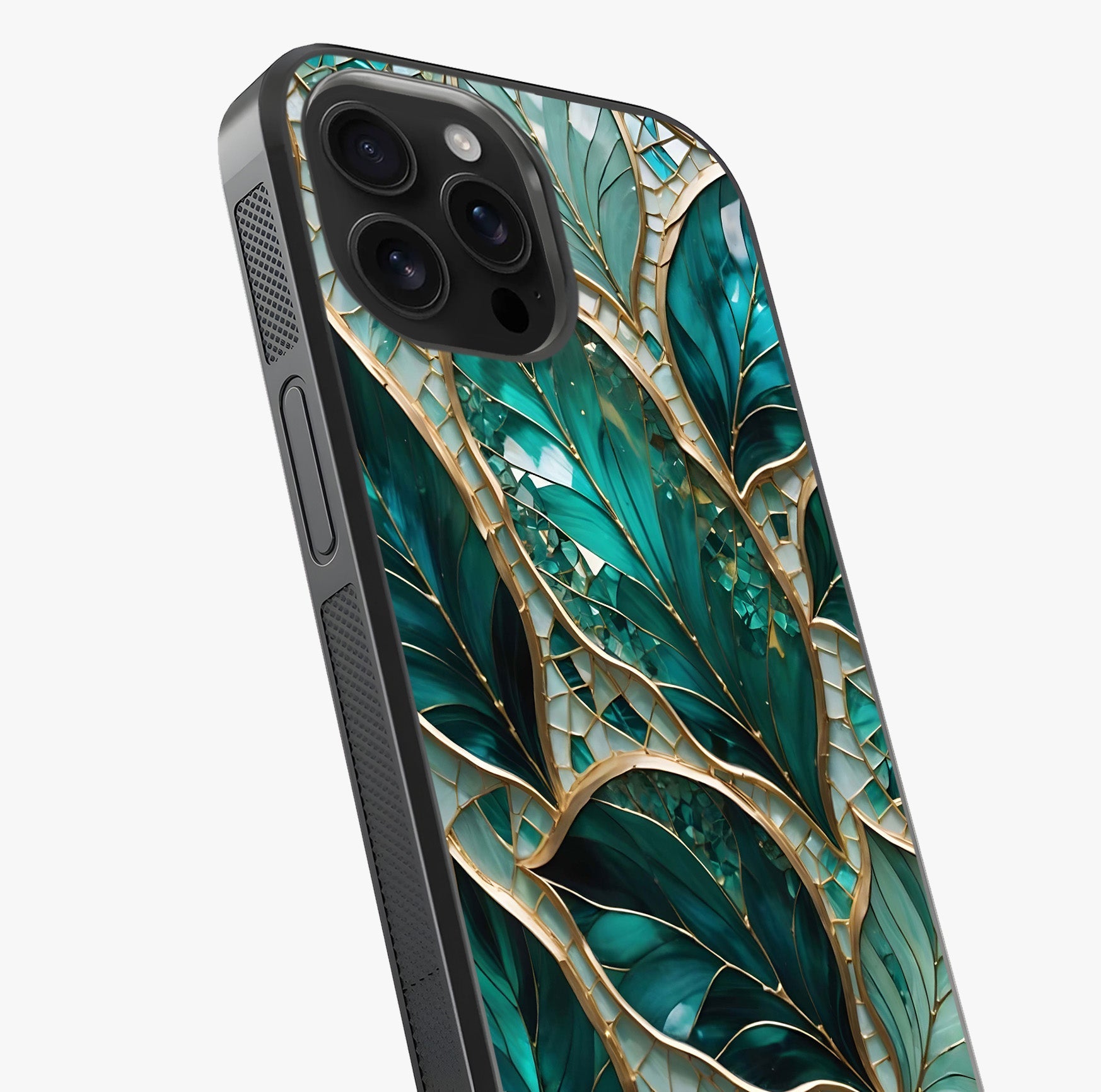 Emerald Leaf Glass Glass Case captured at a warm angle highlighting gloss, texture and premium glass finish.