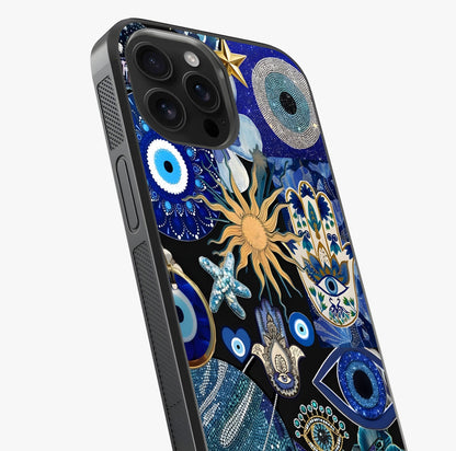 Evil Eye Charm Mix Glass Case captured at a warm angle highlighting gloss, texture and premium glass finish.