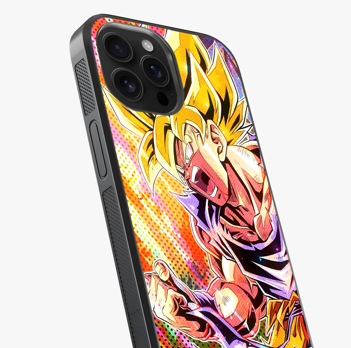 Firing Goku Glass Case captured at a warm angle highlighting gloss, texture and premium glass finish.