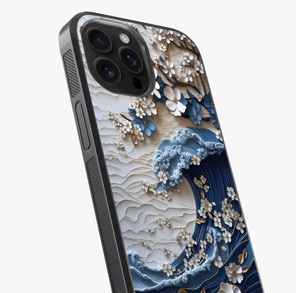 Floral Wave Origami Glass Case captured at a warm angle highlighting gloss, texture and premium glass finish.