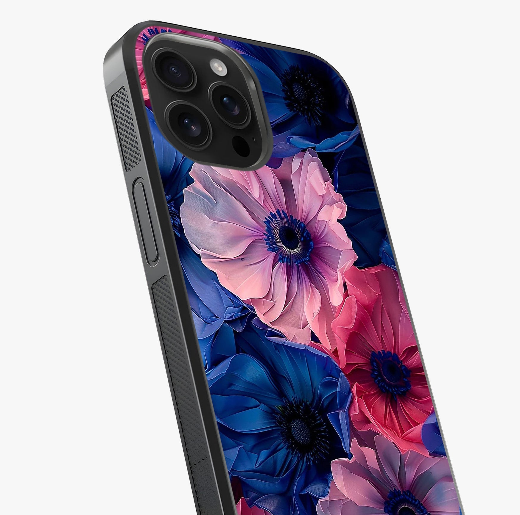 Flower Paper Art Pattern Glass Case captured at a warm angle highlighting gloss, texture and premium glass finish.