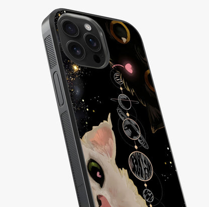 Galactic Cat Glass Case captured at a warm angle highlighting gloss, texture and premium glass finish.