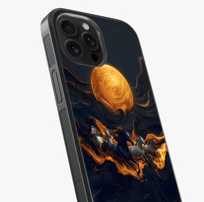 Golden Stallion Moonride Glass Case captured at a warm angle highlighting gloss, texture and premium glass finish.