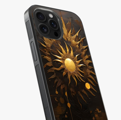Golden Sun Majesty Glass Case captured at a warm angle highlighting gloss, texture and premium glass finish.