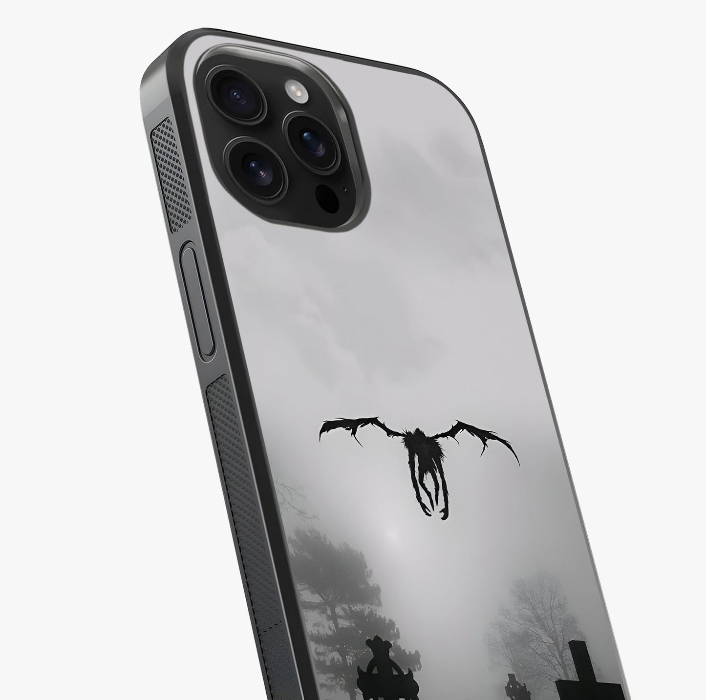 Graveyard Shadow Descent Glass Case captured at a warm angle highlighting gloss, texture and premium glass finish.