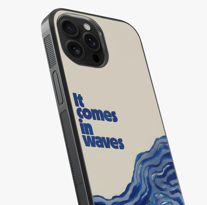 It Comes In Waves Quote Glass Case captured at a warm angle highlighting gloss, texture and premium glass finish.