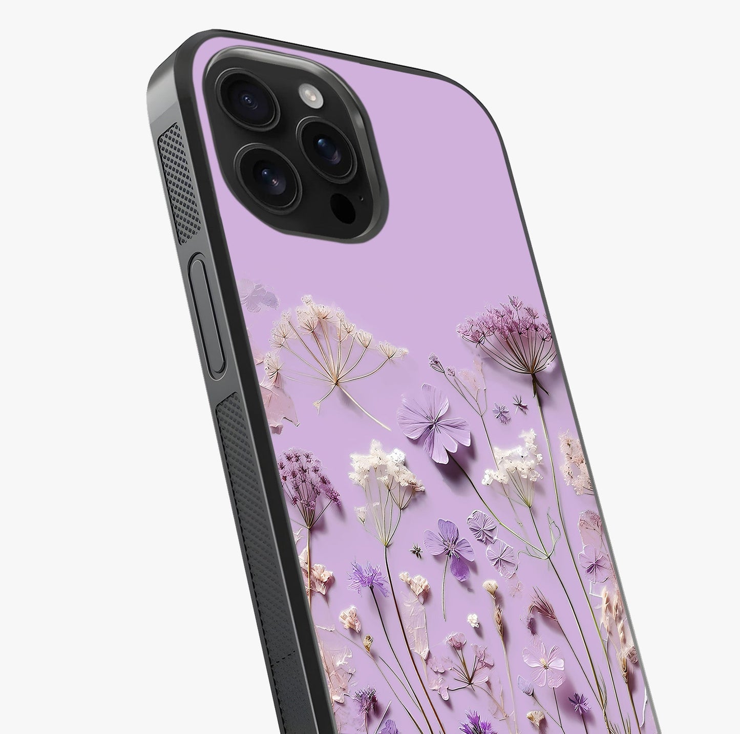 Lavender Blossom Dream Glass Case captured at a warm angle highlighting gloss, texture and premium glass finish.