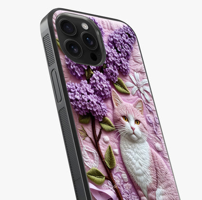Lavender Cat Whimsy Glass Case captured at a warm angle highlighting gloss, texture and premium glass finish.