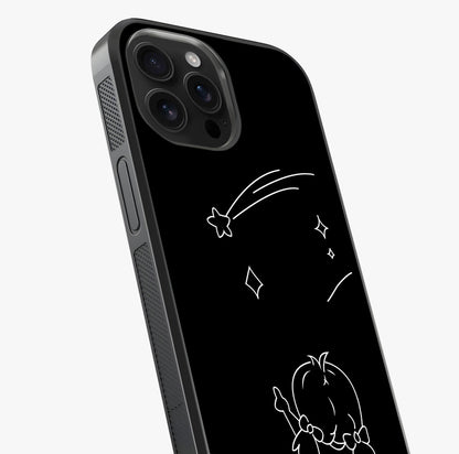 Line Art Girl With Shooting Stars Glass Case captured at a warm angle highlighting gloss, texture and premium glass finish.