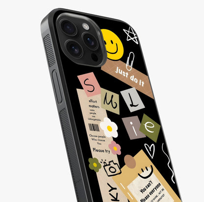 Lucky Aesthetic Collage Glass Case captured at a warm angle highlighting gloss, texture and premium glass finish.