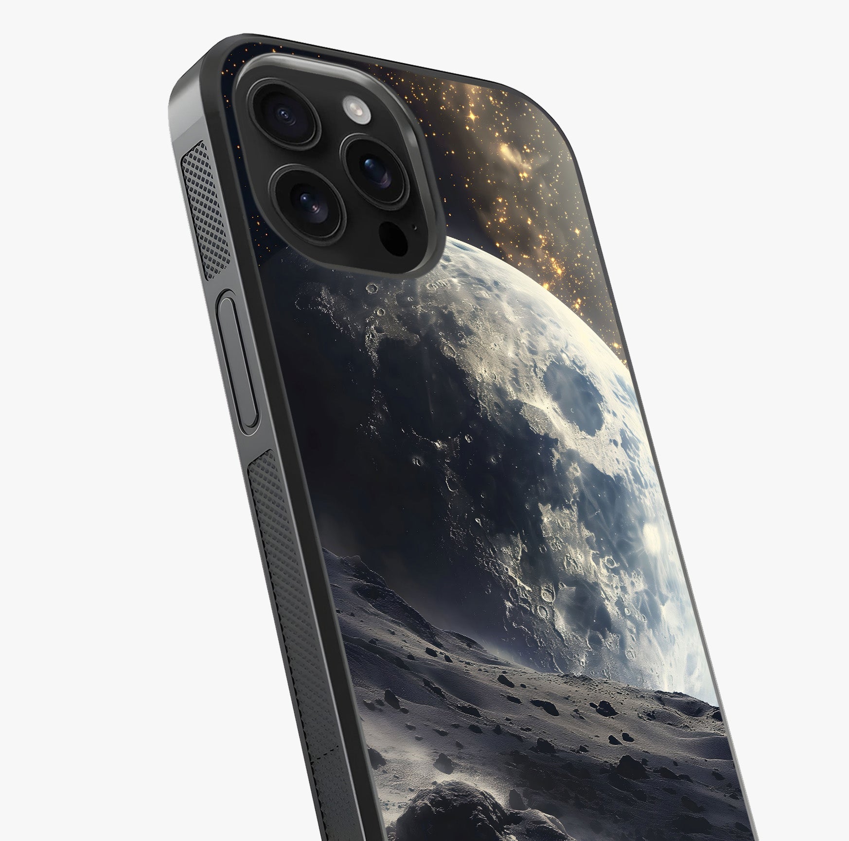 Lunar Horizon Glow Glass Case captured at a warm angle highlighting gloss, texture and premium glass finish.