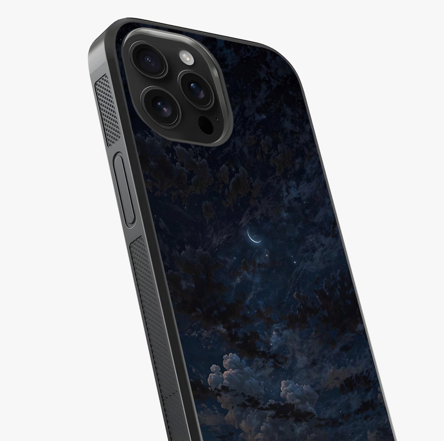 Lunar Veil Silence Glass Case captured at a warm angle highlighting gloss, texture and premium glass finish.