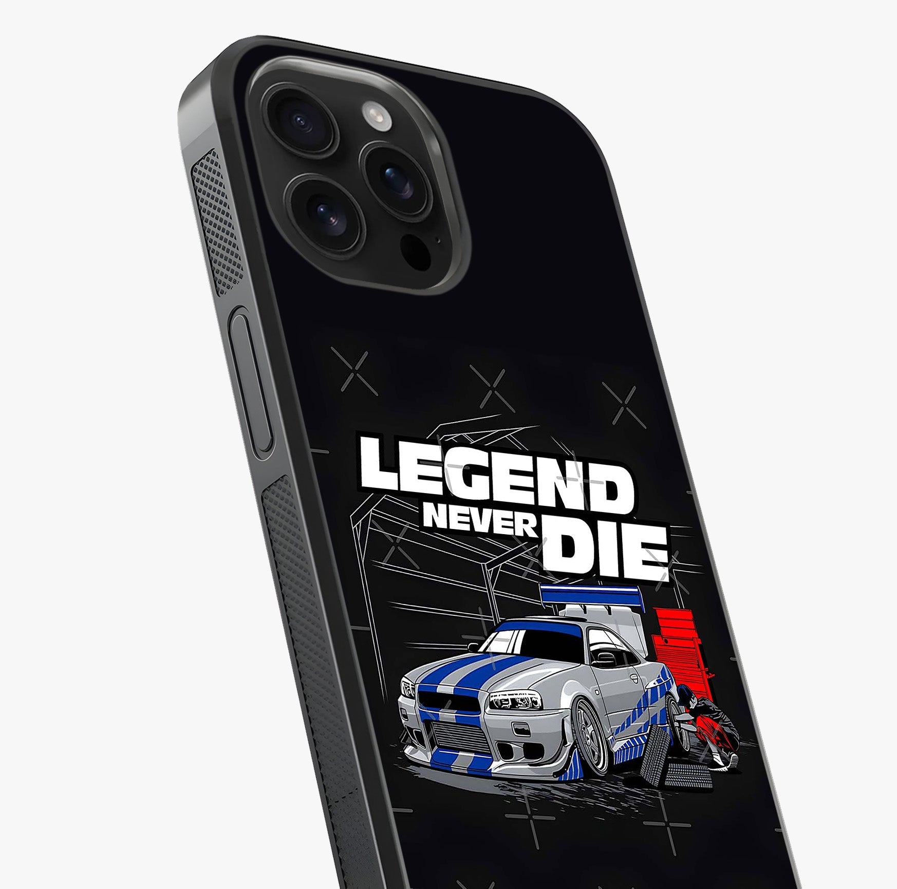 Midnight Racing Legacy Glass Case captured at a warm angle highlighting gloss, texture and premium glass finish.