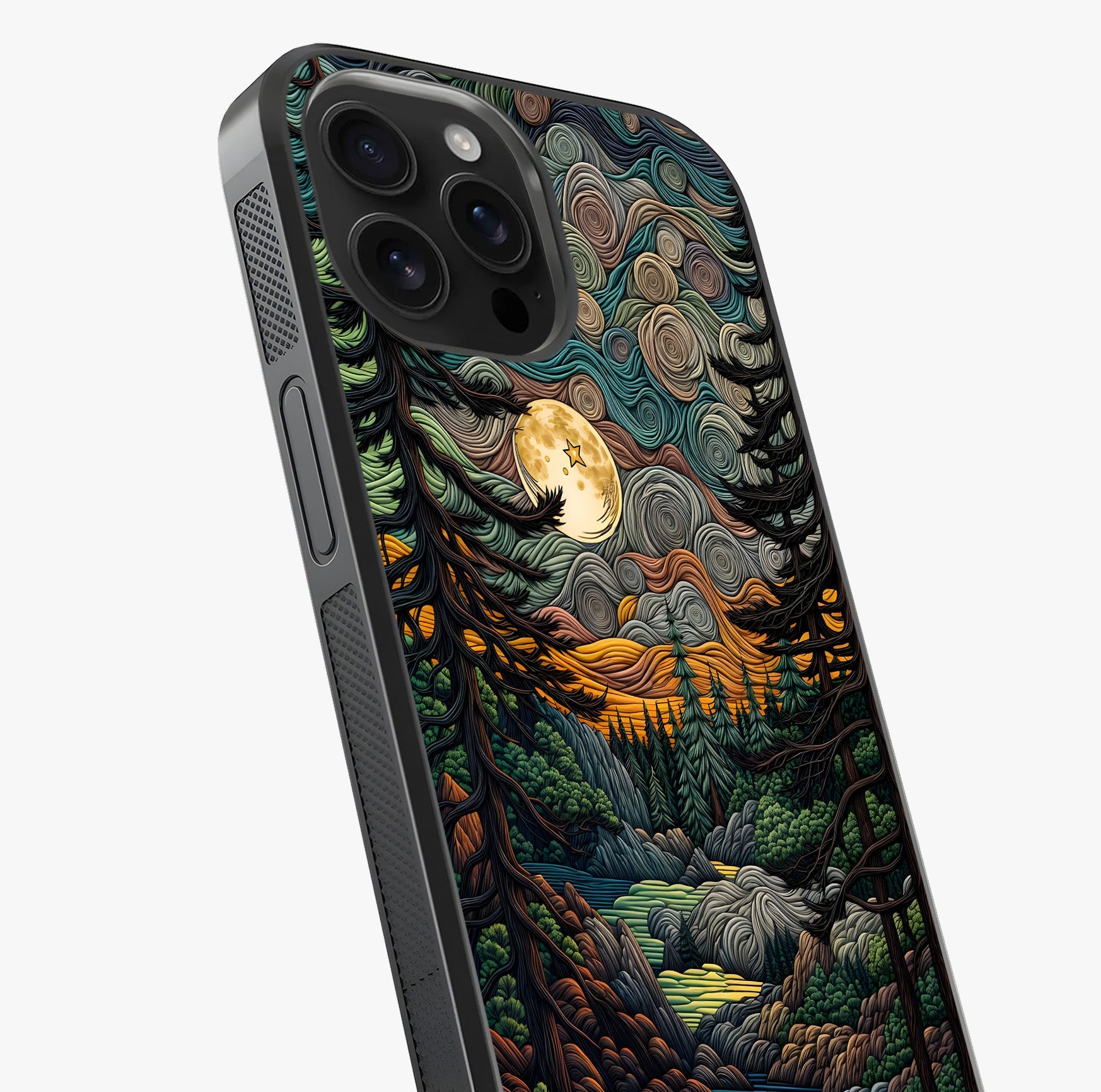 Moonlight Forest Dream Glass Case captured at a warm angle highlighting gloss, texture and premium glass finish.