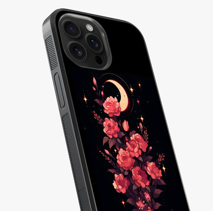 Moonlit Floral Elegance Glass Case captured at a warm angle highlighting gloss, texture and premium glass finish.