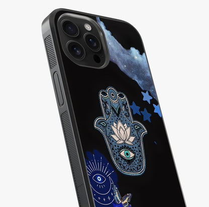 Mystic Hand Aura Glass Case captured at a warm angle highlighting gloss, texture and premium glass finish.