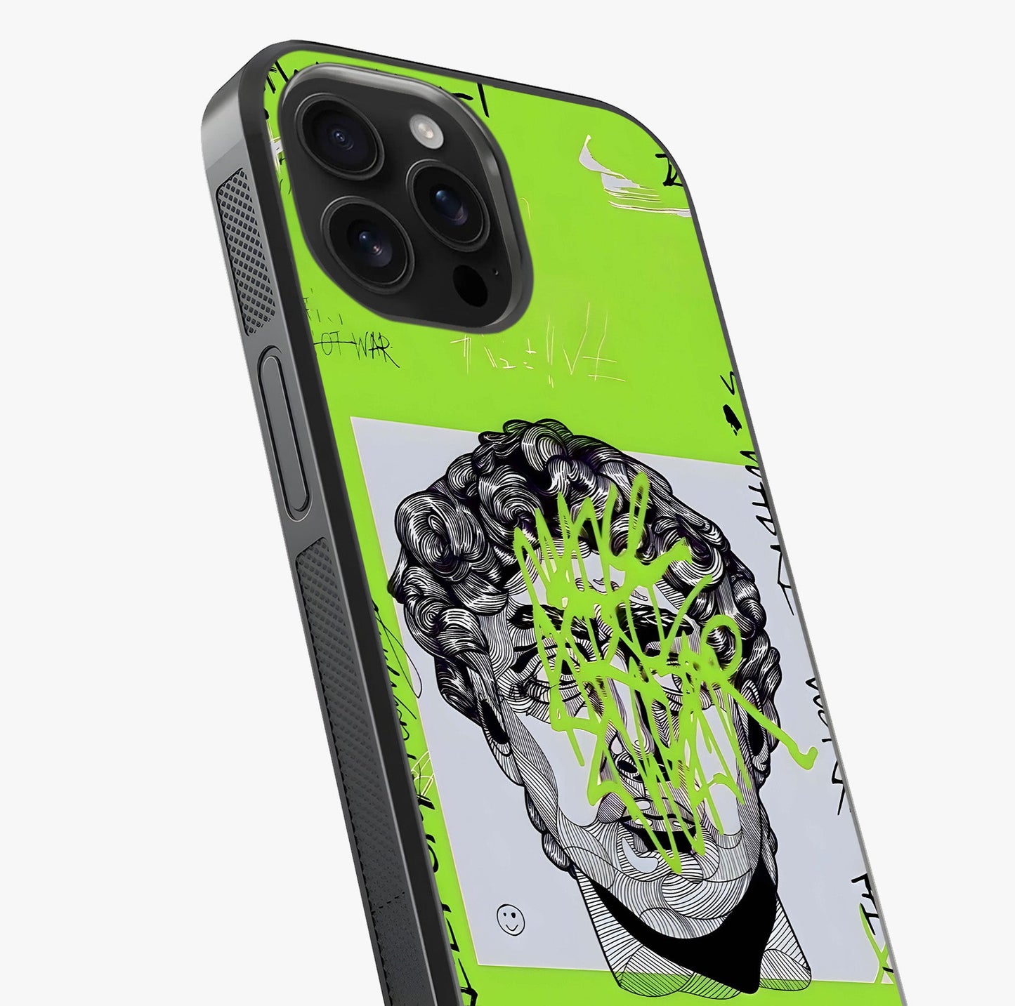 Neo Graffiti Rebellion Glass Case captured at a warm angle highlighting gloss, texture and premium glass finish.