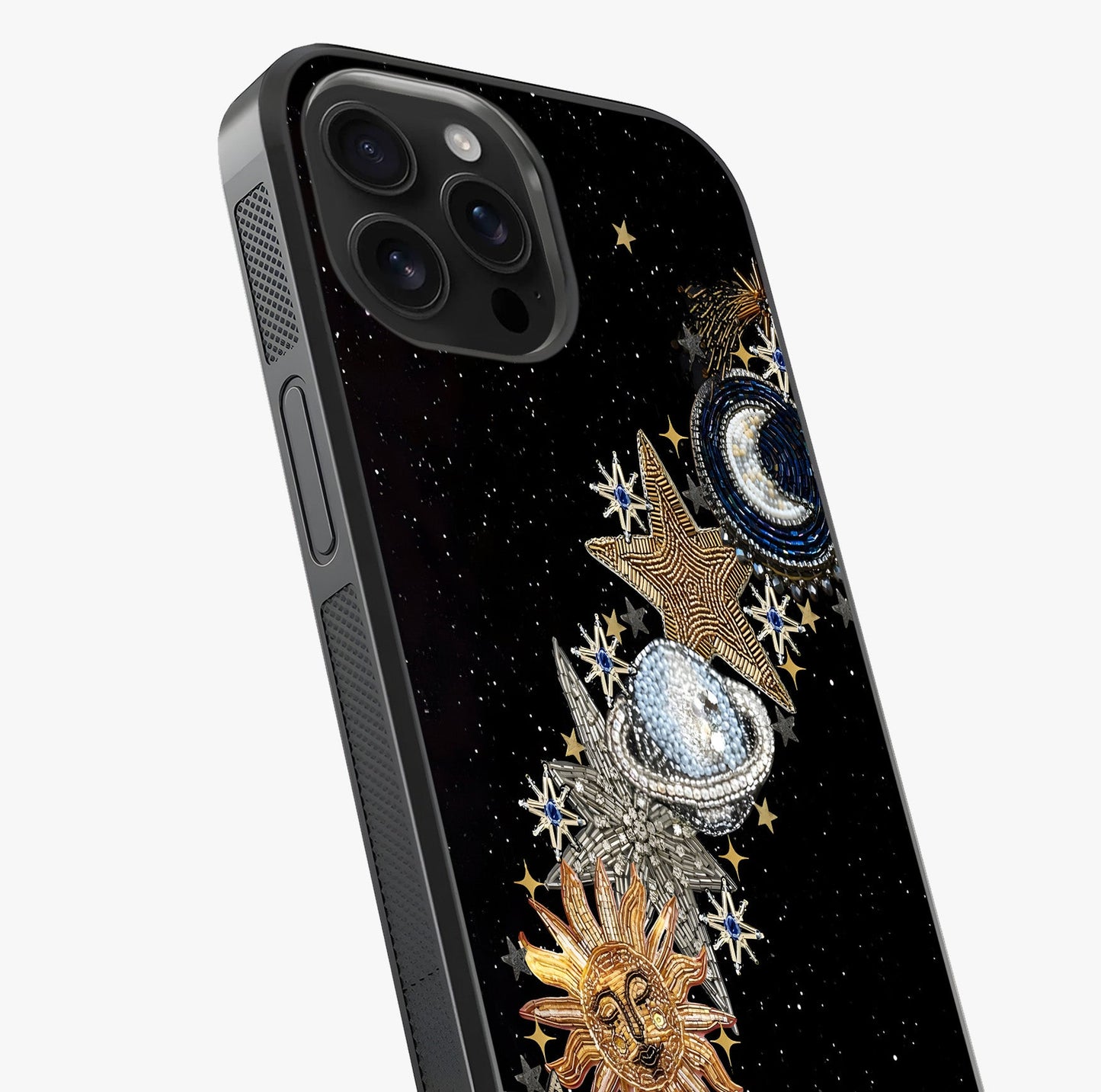 Pearls Universe Object Glass Case captured at a warm angle highlighting gloss, texture and premium glass finish.