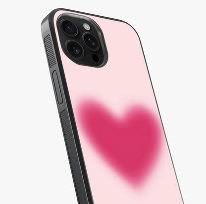 Pink Aura Heart Glass Case captured at a warm angle highlighting gloss, texture and premium glass finish.
